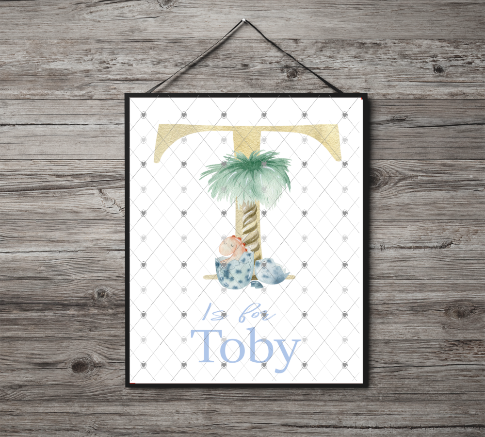 Dinosaur Initial Name Print, Letter T Custom Print, Letter T